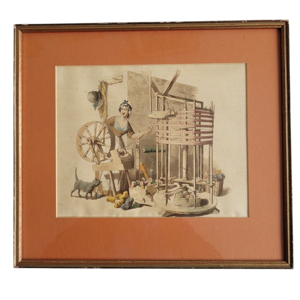19th Century The Worsted Winder Framed Art Print Hand Tinted